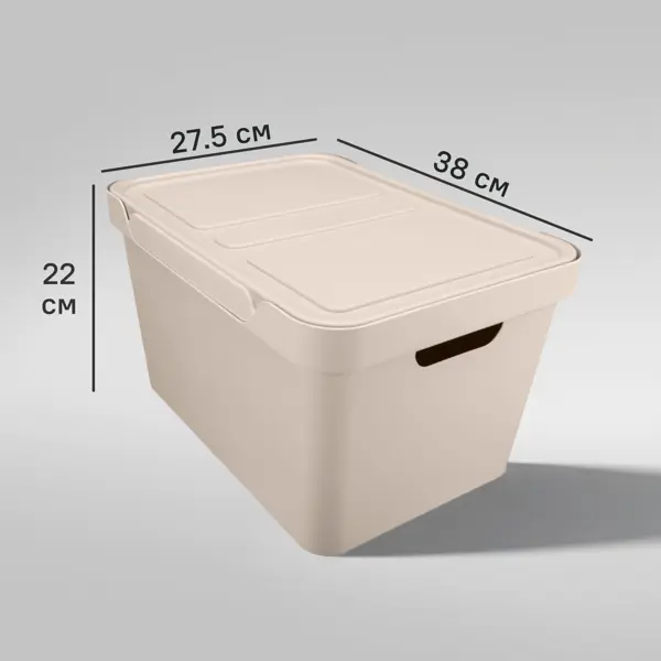 Ящик универсальный 38x27.5x22.1 см 18 л пластик с крышкой цвет бежевый