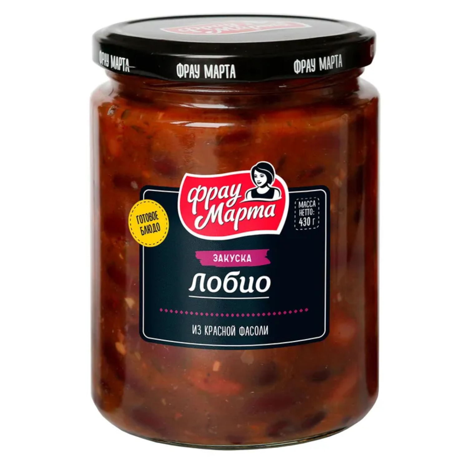 Закуска Фрау Марта лобио из красной фасоли, стеклянная банка 430 г