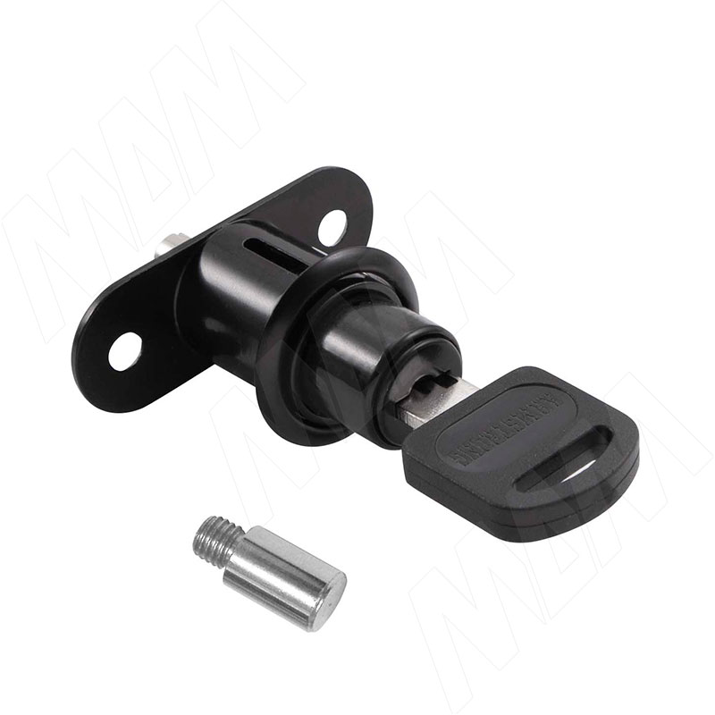 Замок для 2-х дверей, кнопочный + удлиняющий элемент, черный (506-12 BK PIN)