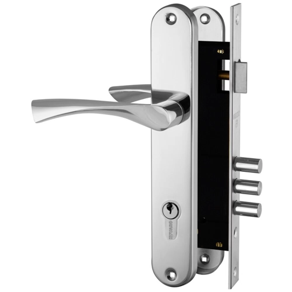 Замок врезной Fuaro LOCKSET.9011 CP для входной двери под цилиндр хром 5 ключей