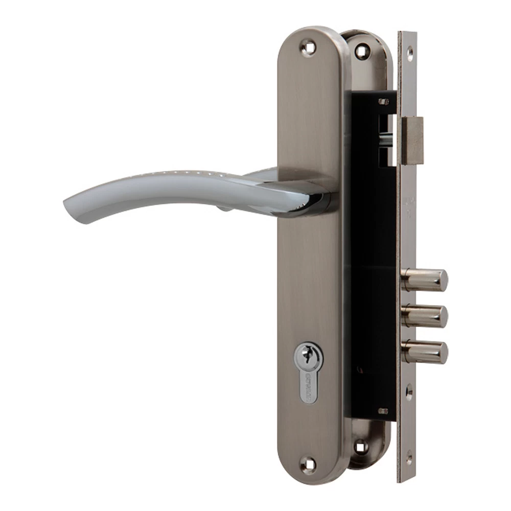 Замок врезной Fuaro LOCKSET.9013 SN/CP для входной двери под цилиндр матовый никель 5 ключей