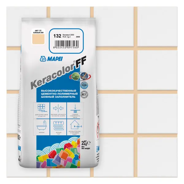 Затирка цементная Mapei Keracolor FF 132 цвет бежевый 2 кг