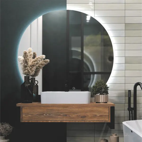 Зеркало для ванной Omega Glass Эклипс SD46 с подсветкой 97x110 см 1/2 круга