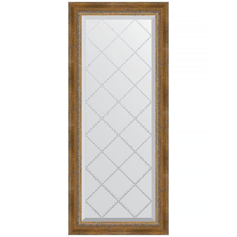 Зеркало Evoform Exclusive-G 123х53 BY 4047 с гравировкой в багетной раме - Состаренная бронза с плетением 70 мм