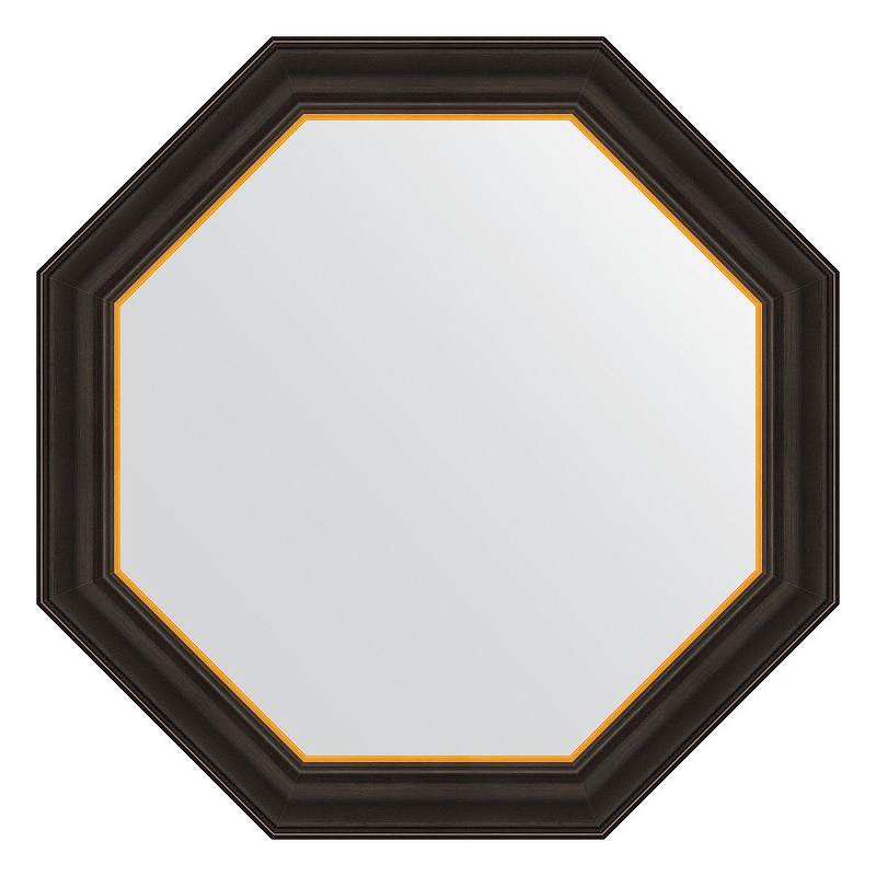 Зеркало Evoform Octagon 68х68 BY 7405 в багетной раме - Черное дерево с золотом 71 мм