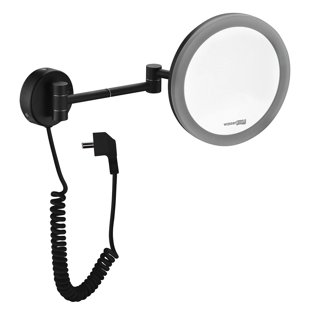 Зеркало с подсветкой круглое 20,2 см с увеличением 3x WasserKraft (K-1004BLACK)