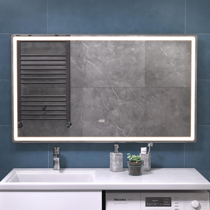 Зеркало Vigo Geometry Luxe 120 212 с подсветкой с бесконтактным выключателем с диммером с подогревом и часами