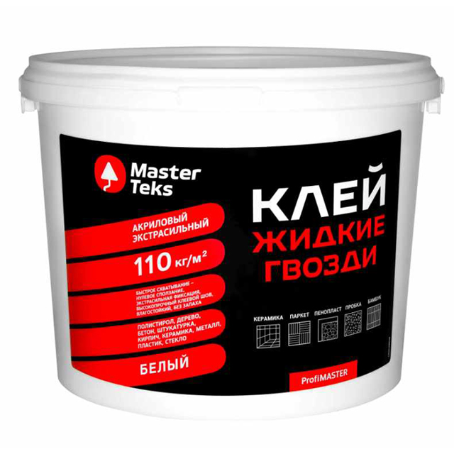 жидкие гвозди MASTERTEKS 110 кгм2 экстрасильный 4,5 кг белый, арт.9752856/9752932