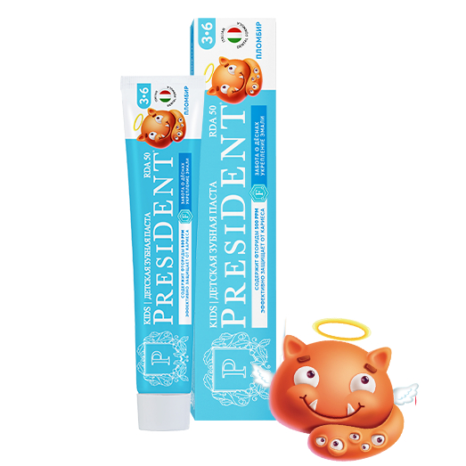 Зубная паста детская President Пломбир 3-6 лет, 50 RDA, 70 г