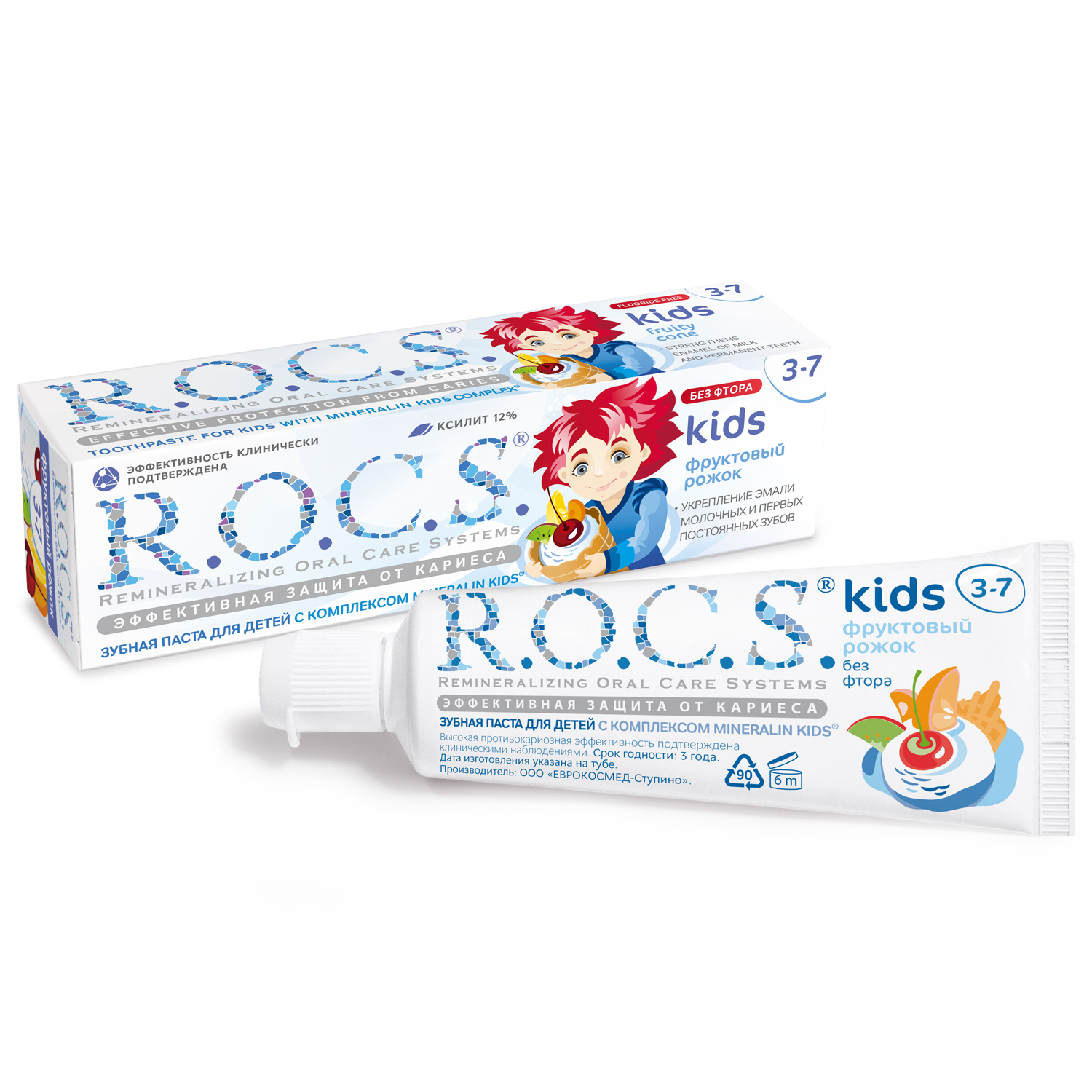 Зубная паста ROCS для детей фруктовый рожок без фтора 45 гр