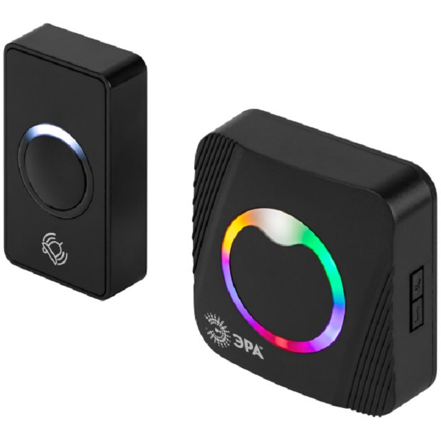 звонок беспроводной ЭРА Поликолор 36 мелодий RGB подсветка черный