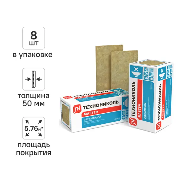 Звукоизоляция Технониколь Звукозащита 50 мм 8 шт 600x1200 мм 5.76 м²